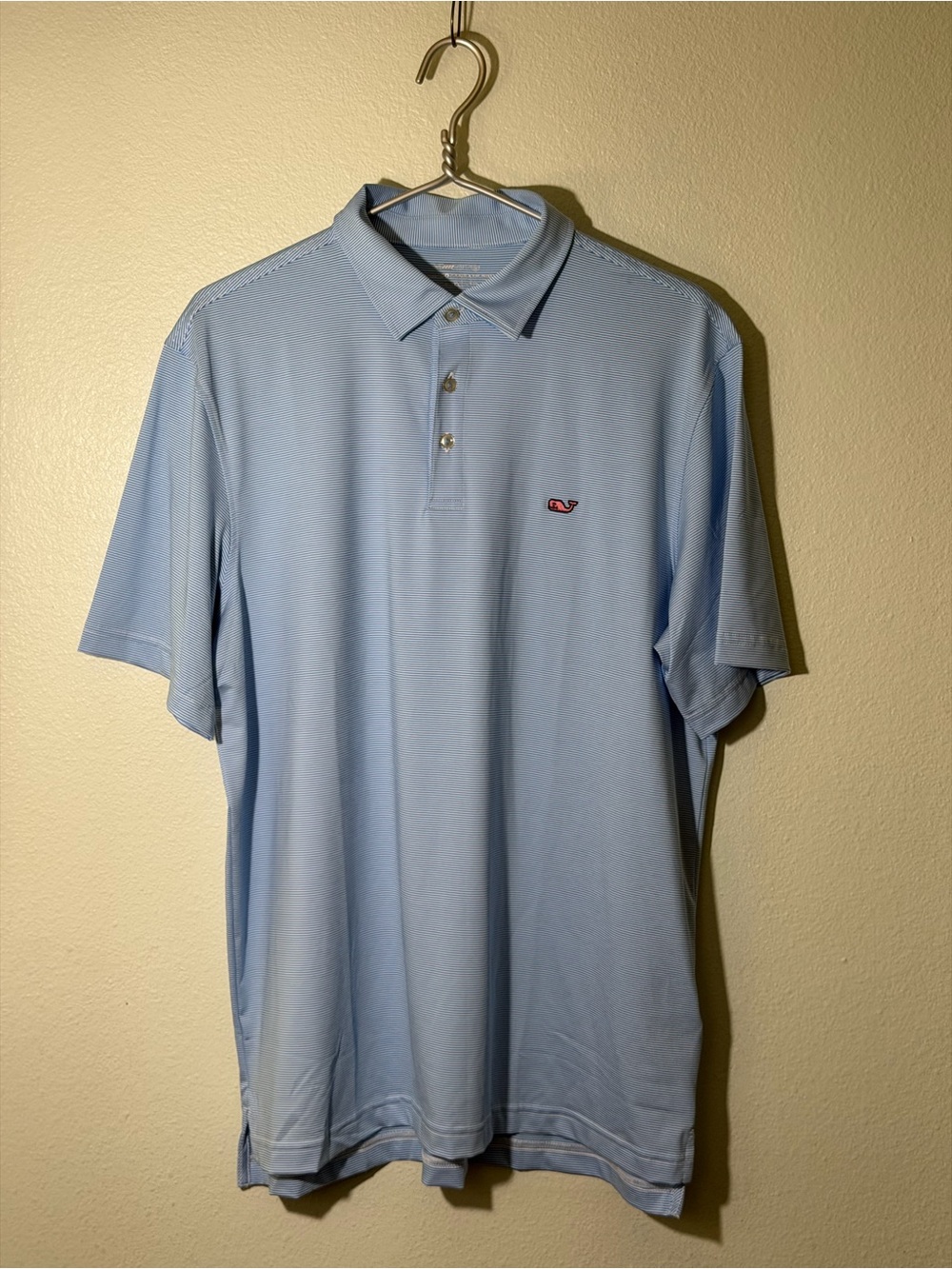Vineyard Vines On The Go Sankaty Polo Men’s Large Blue White Stripe Pink Whale